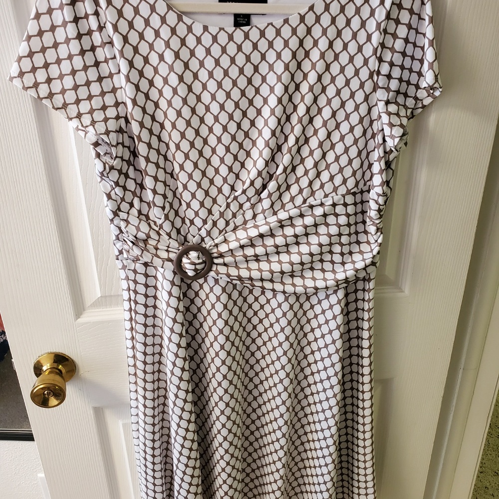 Brown and white A-line dress